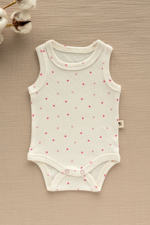 %100 Pamuk Pointel Çıtçıtlı Bebek Zıbın - Kalp Desenli Pembe